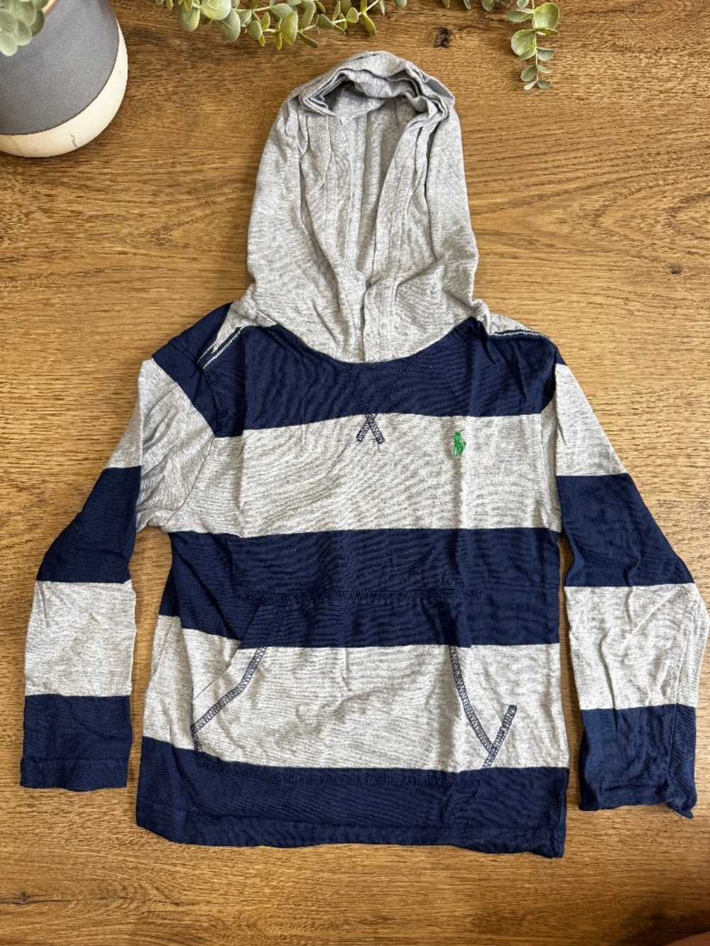 Polo Ralph Lauren Boys Striped Hooded Shirt Gray Navy 4T 110